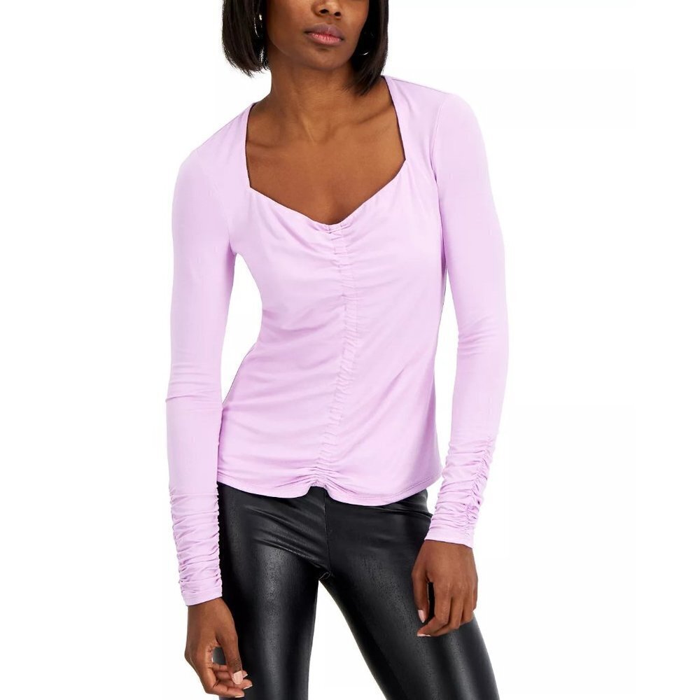 INC International Concepts Womens Size Medium Ruched-Front Top Lavender $49 603